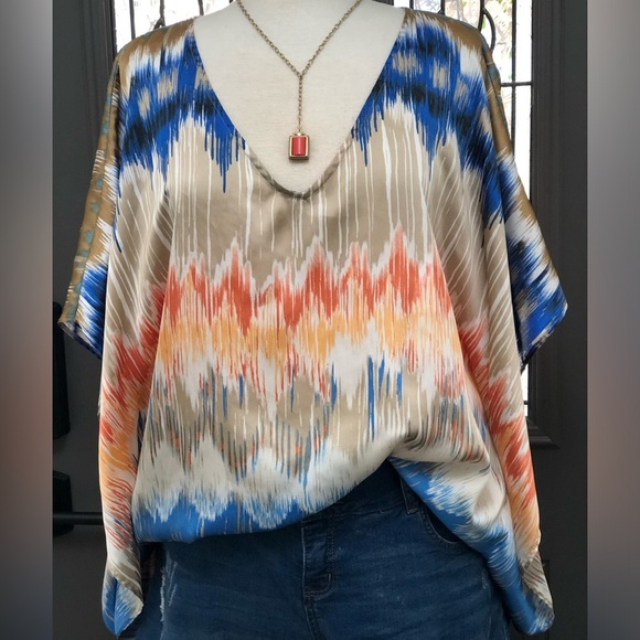 Chicos Chevron Print V-Neck Shawl Poncho - Picture 1 of 9